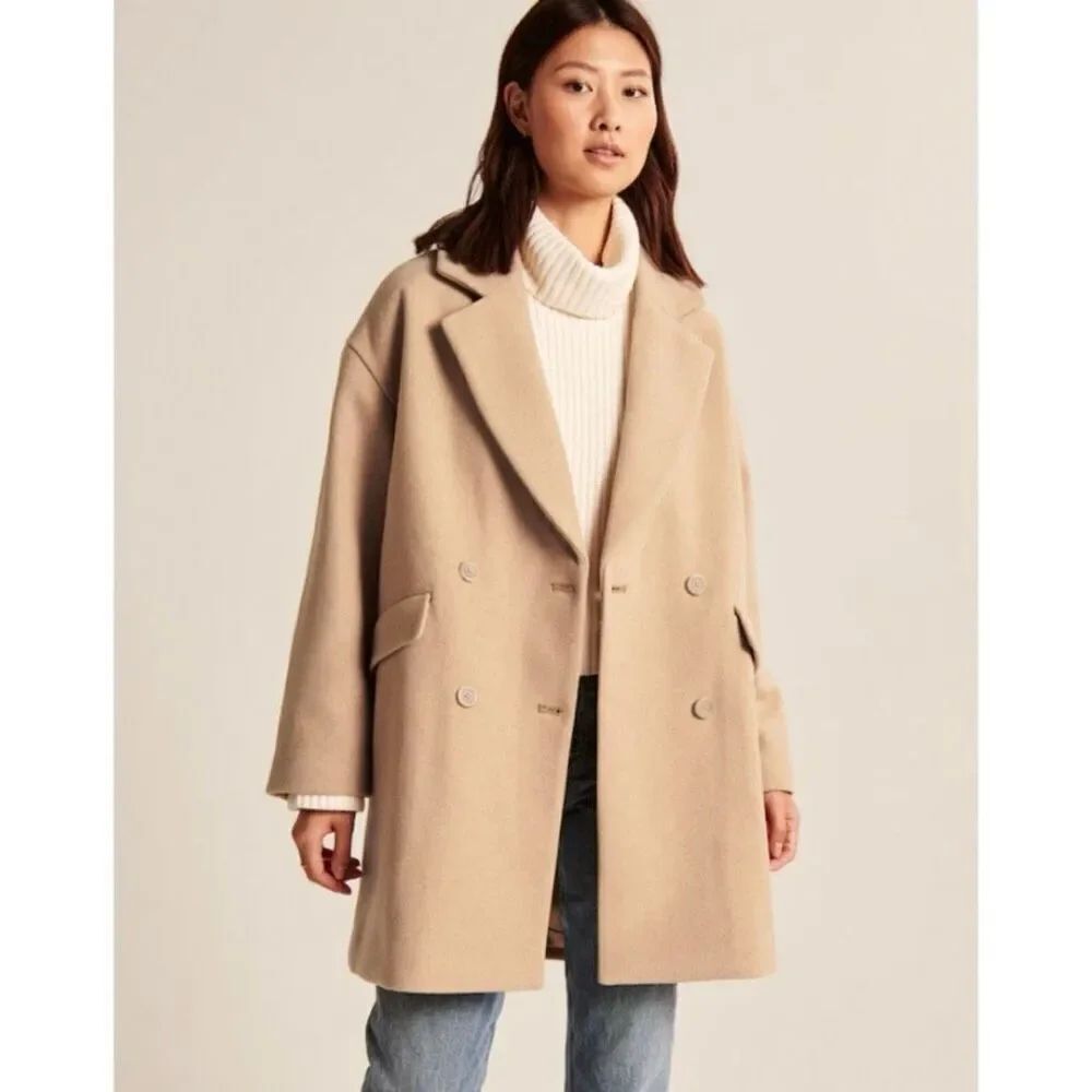 Abercrombie & Fitch Wool Blend Double Breasted Dad Coat L